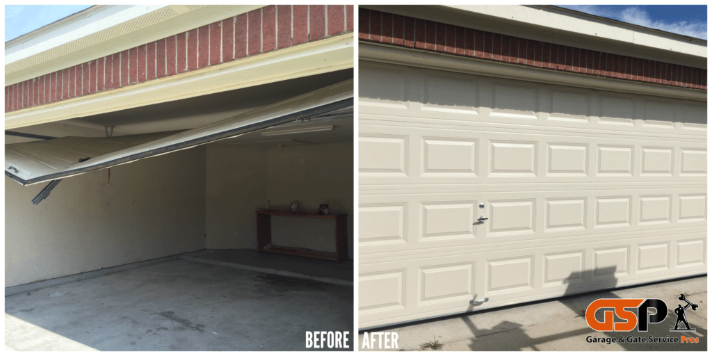 Broken Residential Garage Door. Before and After